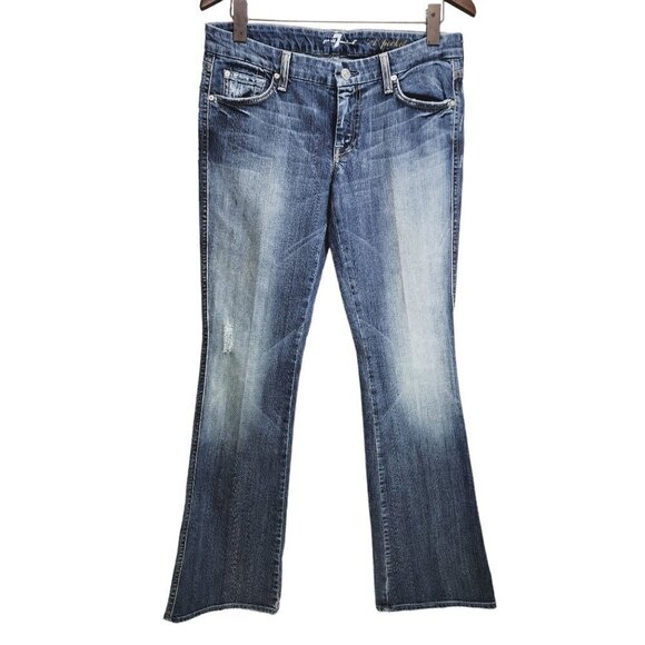 7 For All Mankind‎ "A" Pocket Flare Jeans Women's Size 30 Blue Distressed - Picture 1 of 9